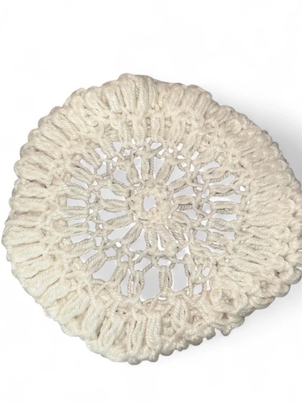 Vintage Handmade Cream Crochet Doily Beret Cap Hat
